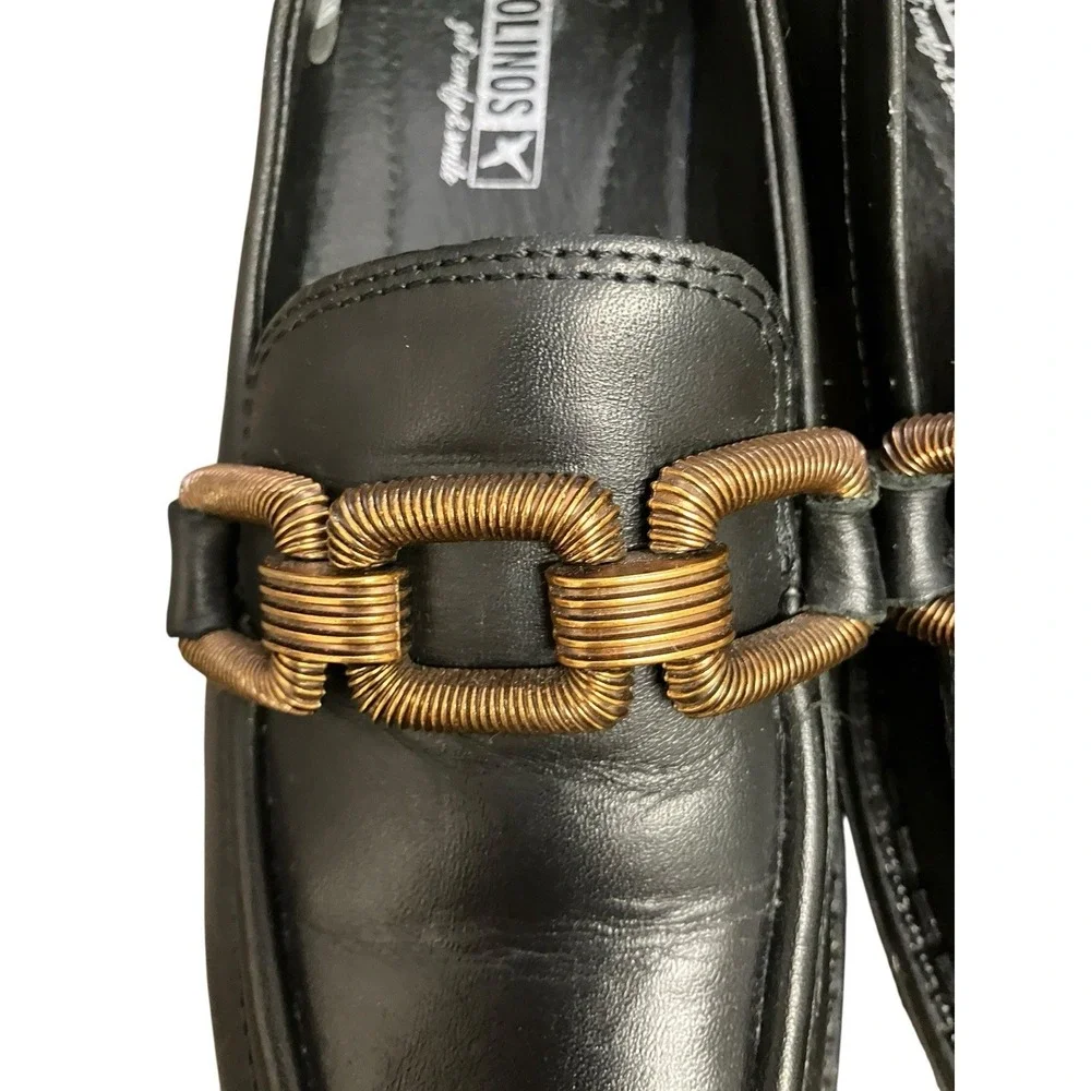 Pikolinos Aviles Black Leather Loafers Academia Chain Detail Comfort Eu 36 US